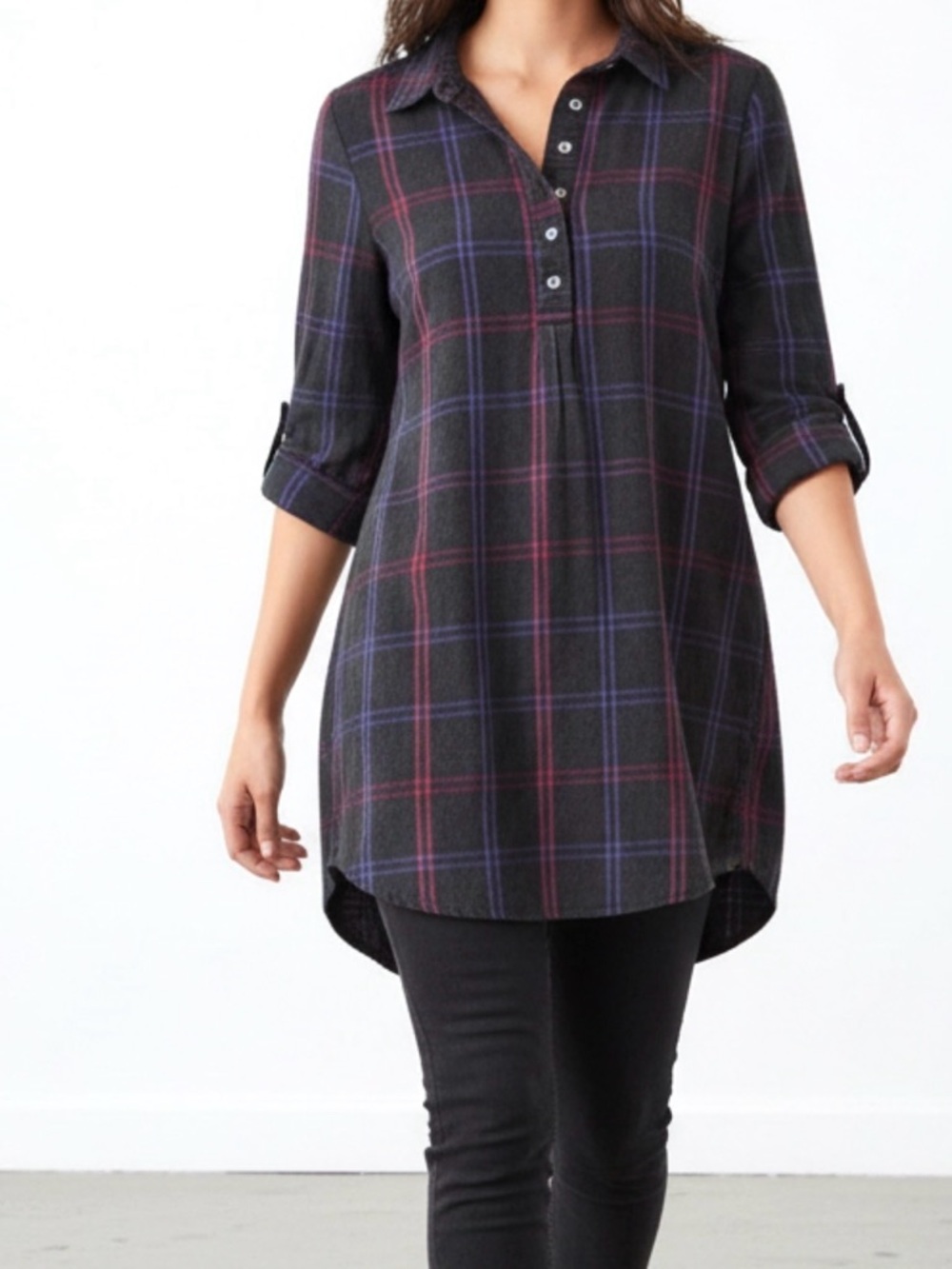 VTG Triple Five Soul NYC women Babydoll Shirt 3/4 Sleeve Y2K 555 Coquette plaid